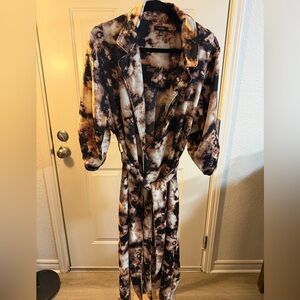 AFRM Abstract Print Belted Long Trench Coat Size L